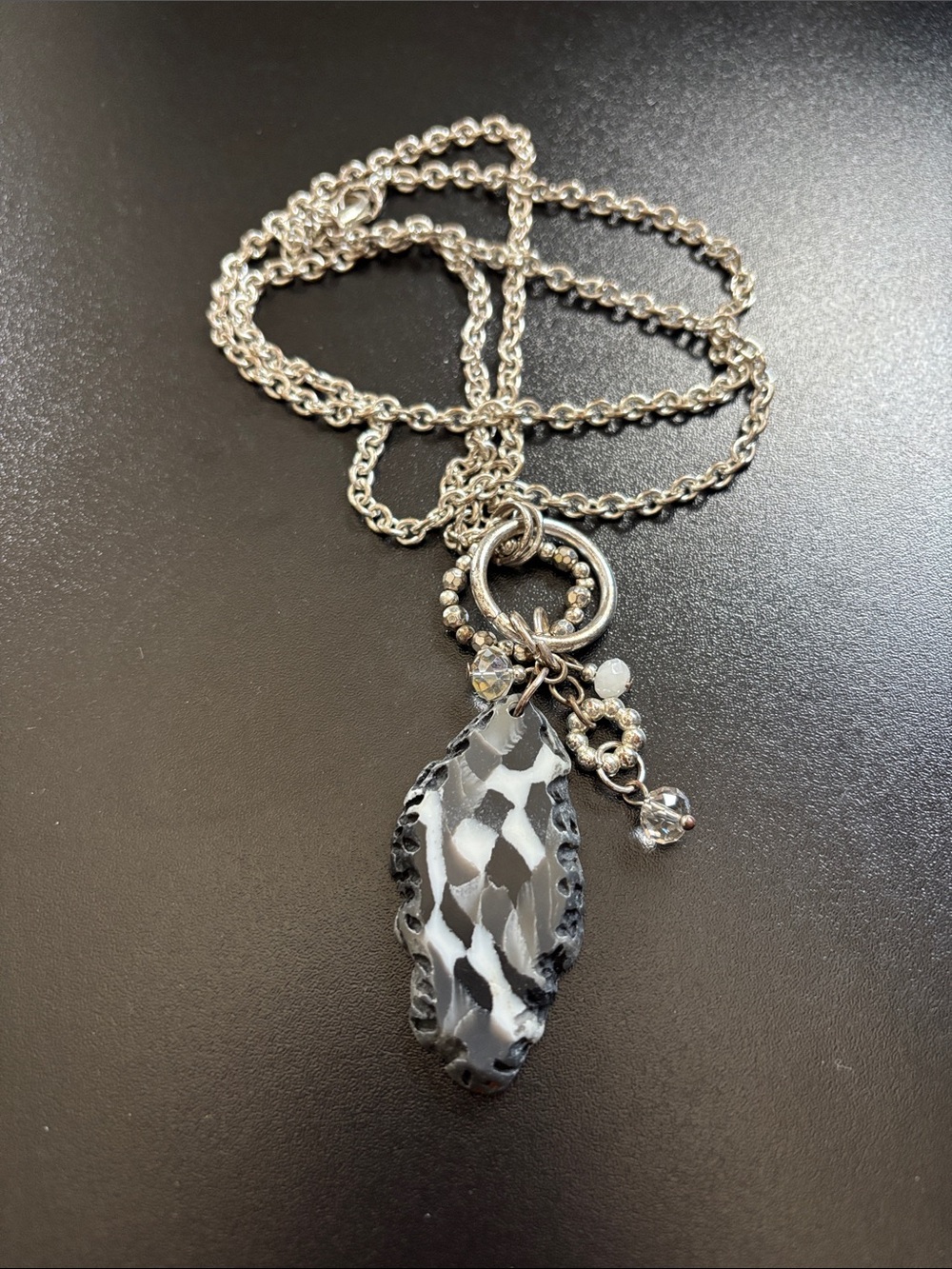 Silvertone Necklace with Black & White Pendant